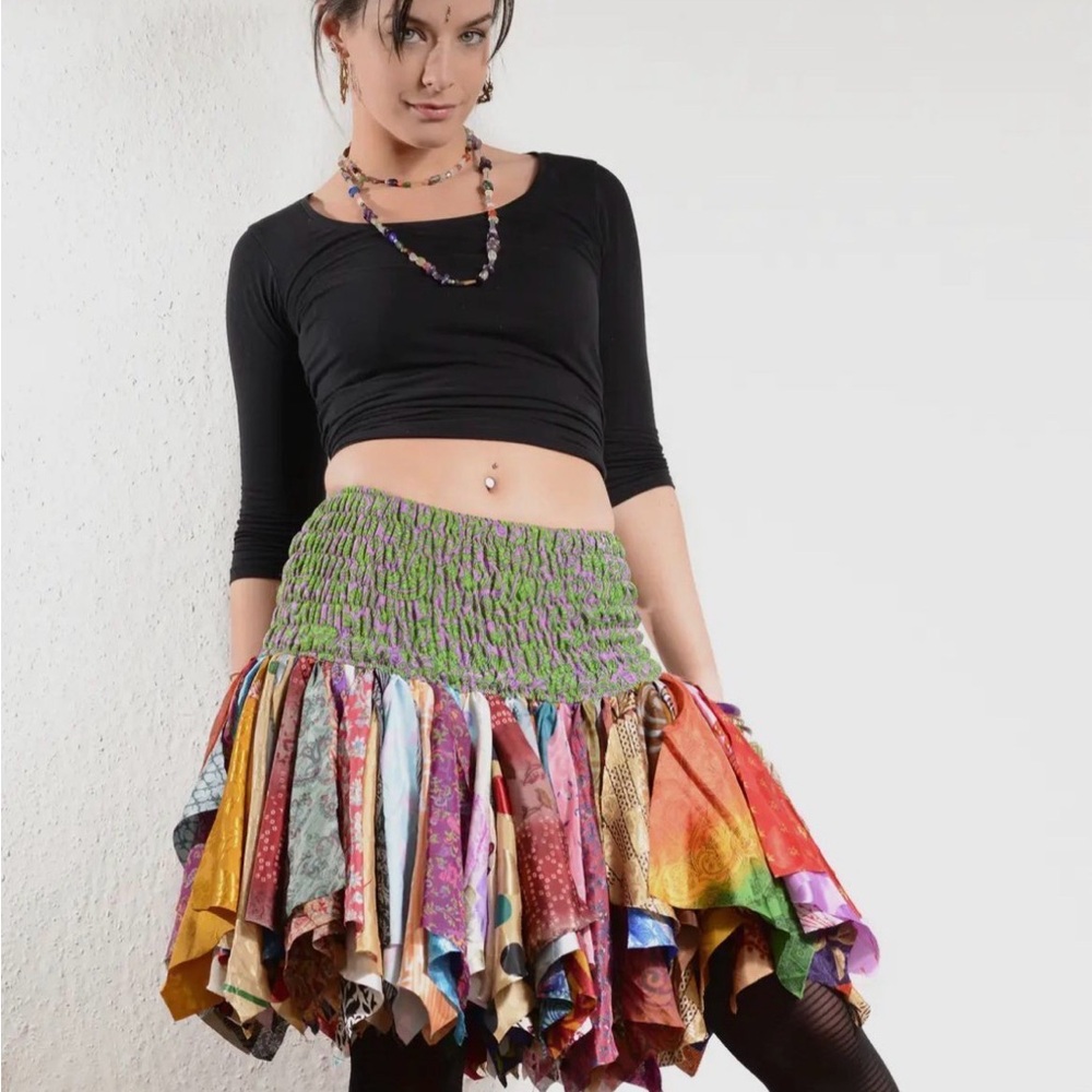 Colorful recycled Sari hanky Patchwork Skirt